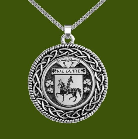 Image 0 of McGuire Irish Coat Of Arms Interlace Round Pewter Family Crest Pendant