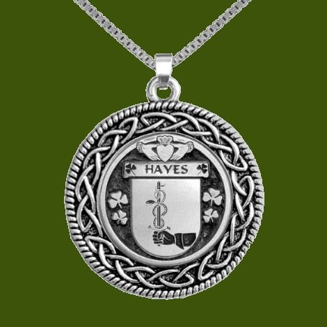 Image 0 of Hayes Irish Coat Of Arms Interlace Round Pewter Family Crest Pendant