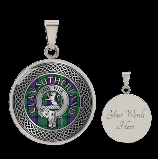 Image 2 of Sutherland Clan Crest Celtic Knotwork Round Clan Badge Steel Pendant