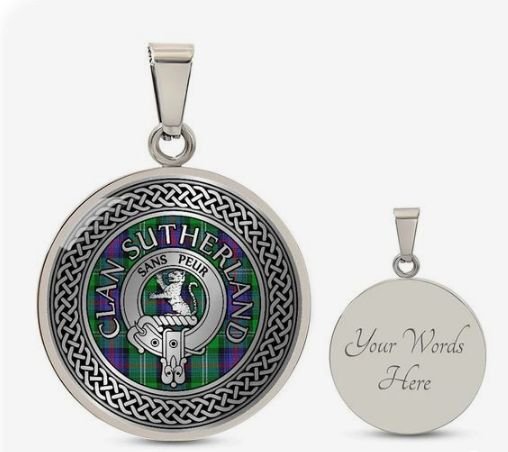 Image 3 of Sutherland Clan Crest Celtic Knotwork Round Clan Badge Steel Pendant