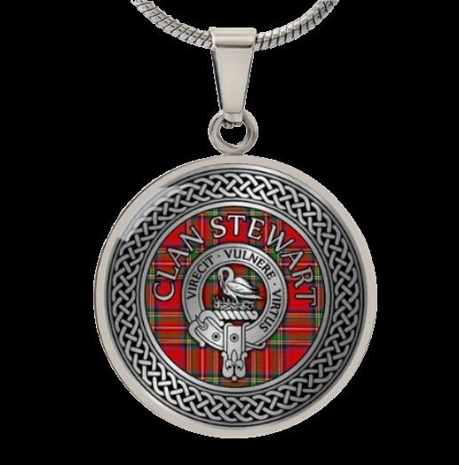 Image 0 of Stewart Clan Crest Celtic Knotwork Round Clan Badge Steel Pendant
