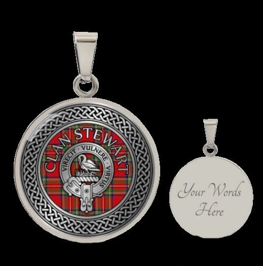Image 2 of Stewart Clan Crest Celtic Knotwork Round Clan Badge Steel Pendant