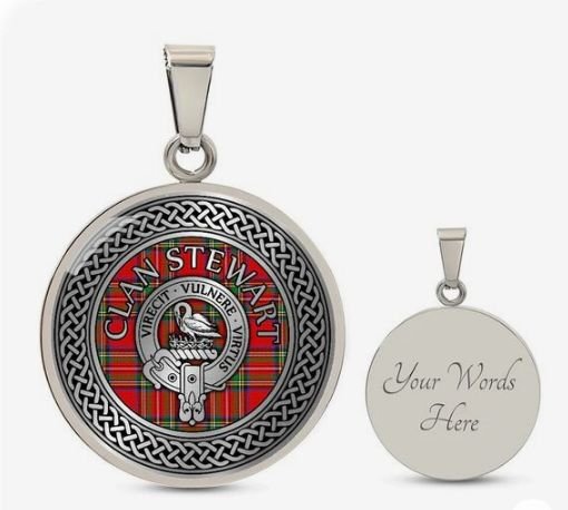 Image 3 of Stewart Clan Crest Celtic Knotwork Round Clan Badge Steel Pendant