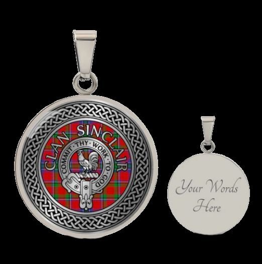 Image 2 of Sinclair Clan Crest Celtic Knotwork Round Clan Badge Steel Pendant