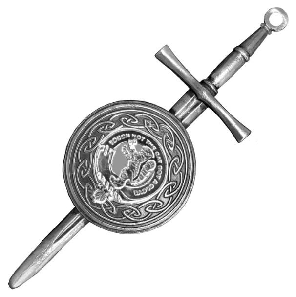 Image 1 of Chattan Clan Badge Sterling Silver Dirk Shield Large Clan Crest Kilt Pin