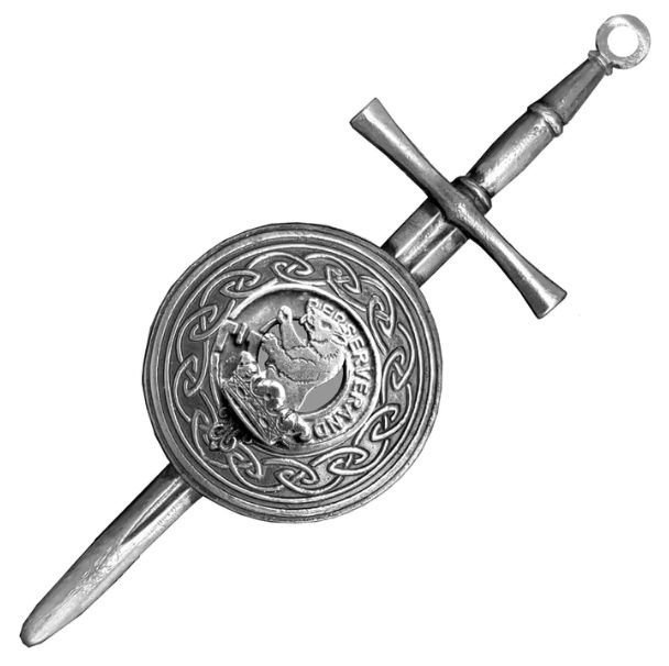 Image 1 of Beveridge Clan Badge Sterling Silver Dirk Shield Large Clan Crest Kilt Pin