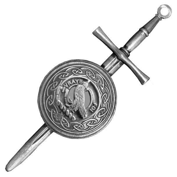 Image 1 of Boswell Clan Badge Sterling Silver Dirk Shield Large Clan Crest Kilt Pin