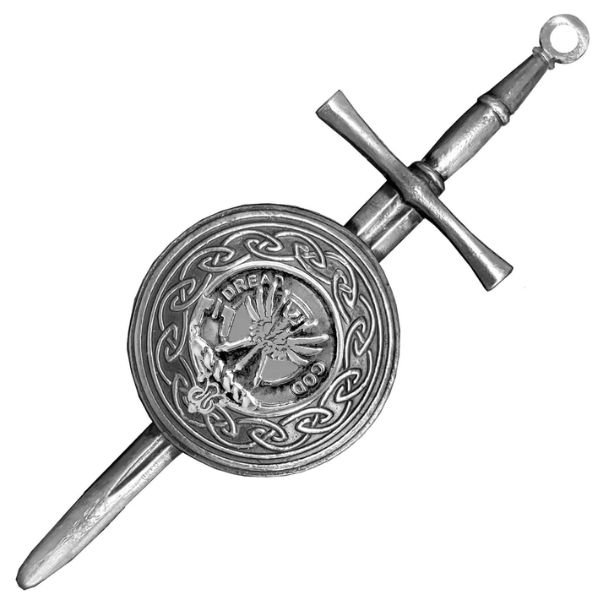 Image 1 of Carnegie Clan Badge Sterling Silver Dirk Shield Large Clan Crest Kilt Pin