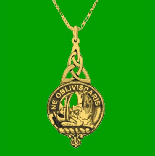 Image 0 of Campbell Of Argyll Clan Badge 14K Yellow Gold Clan Crest Interlace Drop Pendant