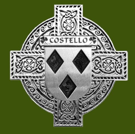 Image 0 of Costello Irish Coat Of Arms Celtic Cross Stylish Pewter Family Crest Badge 