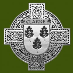 Clarke Irish Coat Of Arms Celtic Cross Stylish Pewter Family Crest Badge 