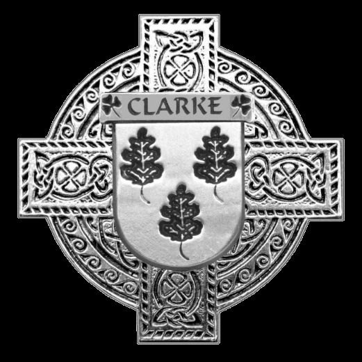 Image 0 of Clarke Irish Coat Of Arms Celtic Cross Sterling Silver Family Crest Badge 