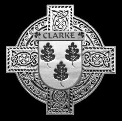 Clarke Irish Coat Of Arms Celtic Cross Sterling Silver Family Crest Badge 
