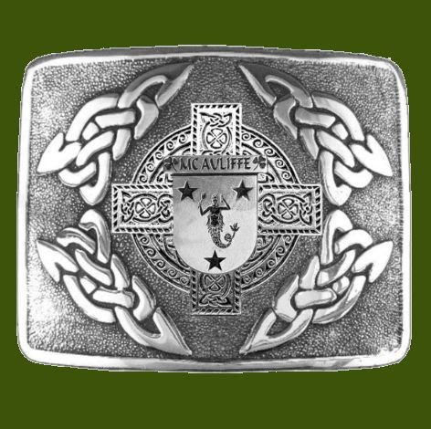 Image 0 of McAuliffe Irish Badge Interlace Mens Stylish Pewter Kilt Belt Buckle