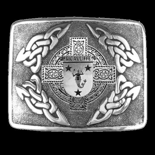 Image 0 of McAuliffe Irish Badge Interlace Mens Sterling Silver Kilt Belt Buckle