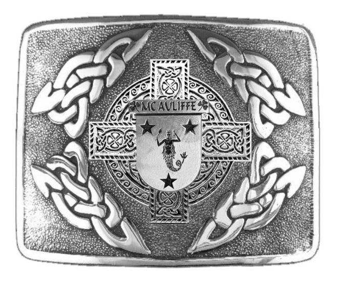 Image 1 of McAuliffe Irish Badge Interlace Mens Sterling Silver Kilt Belt Buckle