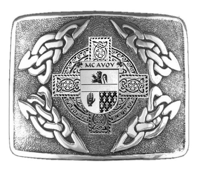 Image 1 of McAvoy Irish Badge Interlace Mens Sterling Silver Kilt Belt Buckle