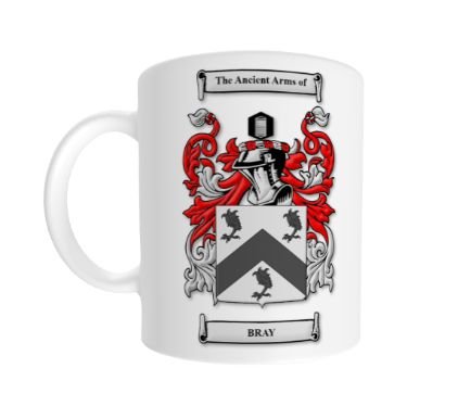 Image 1 of Bray Coat of Arms Surname Double Sided Ceramic Mugs Set of 2