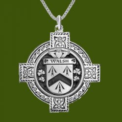 Walsh Irish Coat Of Arms Celtic Cross Pewter Family Crest Pendant