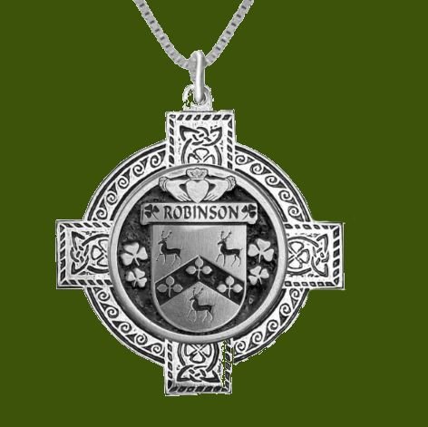 Image 0 of Robinson Irish Coat Of Arms Celtic Cross Pewter Family Crest Pendant