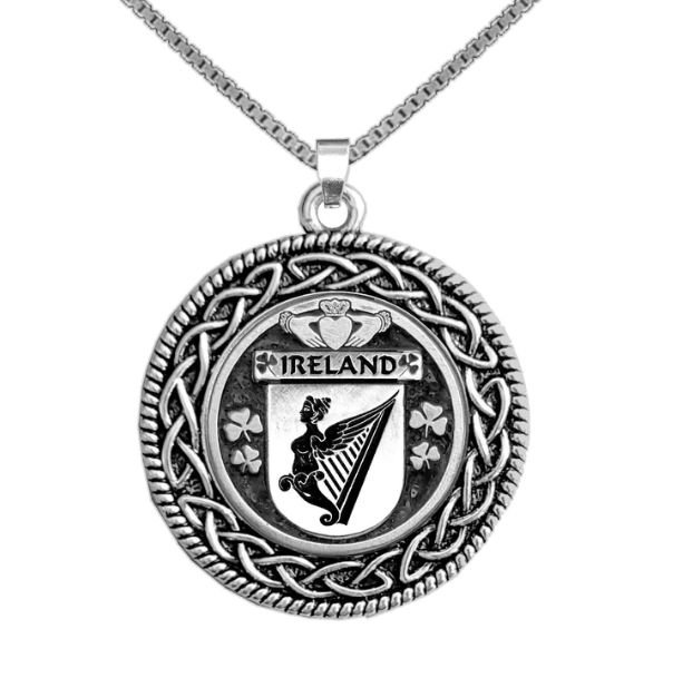 Image 1 of Ireland Coat Of Arms Interlace Round Pewter Irish Crest Pendant