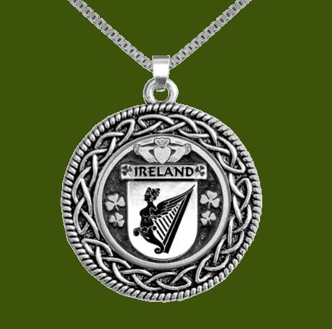 Image 0 of Ireland Coat Of Arms Interlace Round Pewter Irish Crest Pendant