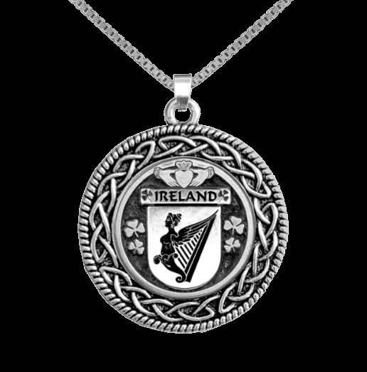 Image 0 of Ireland Coat Of Arms Interlace Round Silver Irish Crest Pendant
