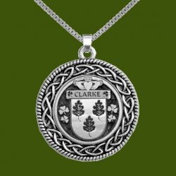 Clarke Irish Coat Of Arms Interlace Round Pewter Family Crest Pendant