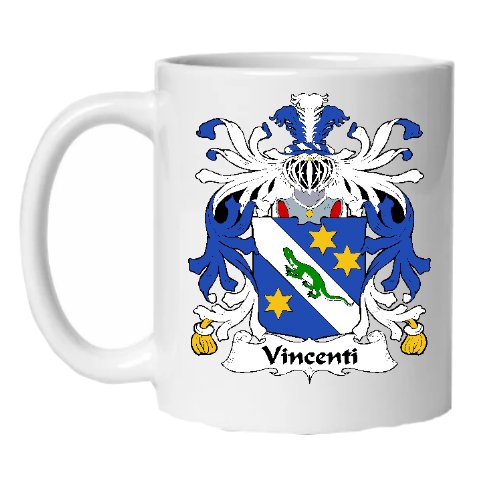 Image 1 of Vincenti Italian Coat of Arms Surname Double Sided Ceramic Mugs Set of 2