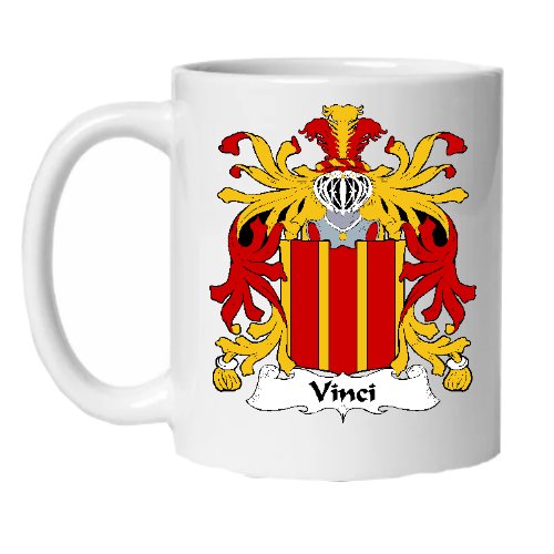 Image 1 of Vinci Italian Coat of Arms Surname Double Sided Ceramic Mugs Set of 2