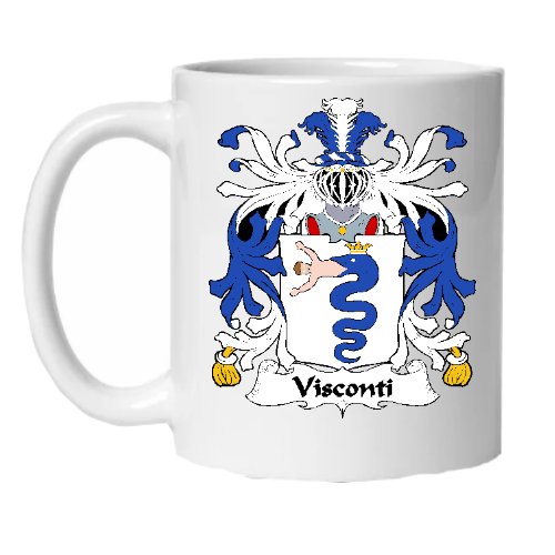 Image 1 of Visconti Italian Coat of Arms Surname Double Sided Ceramic Mugs Set of 2
