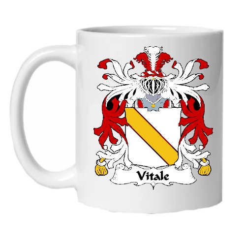 Image 1 of Vitale Italian Coat of Arms Surname Double Sided Ceramic Mugs Set of 2