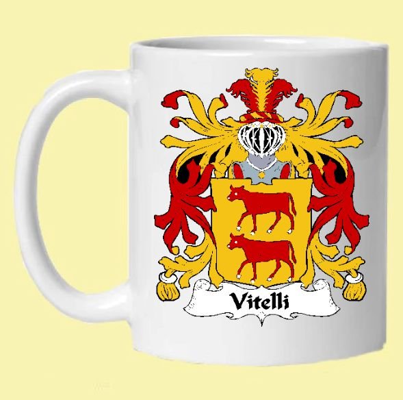 Image 0 of Vitelli Italian Coat of Arms Surname Double Sided Ceramic Mugs Set of 2