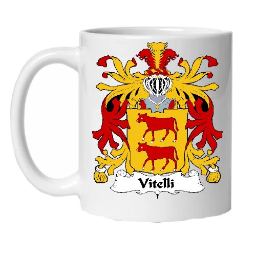 Image 1 of Vitelli Italian Coat of Arms Surname Double Sided Ceramic Mugs Set of 2