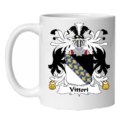 Image 1 of Vittori Italian Coat of Arms Surname Double Sided Ceramic Mugs Set of 2