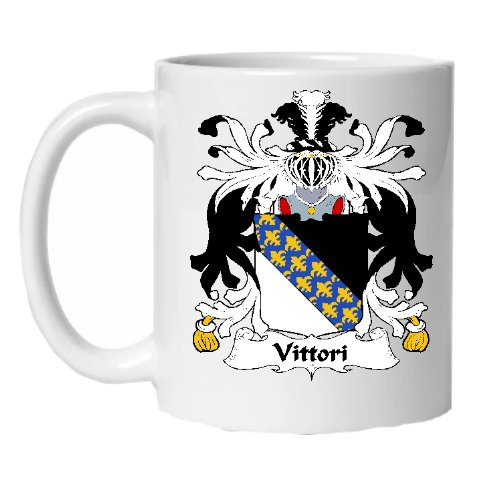 Image 1 of Vittori Italian Coat of Arms Surname Double Sided Ceramic Mugs Set of 2