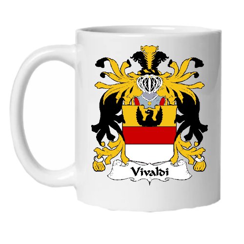 Image 1 of Vivaldi Italian Coat of Arms Surname Double Sided Ceramic Mugs Set of 2