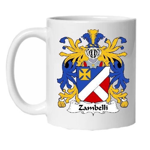 Image 1 of Zambelli Italian Coat of Arms Surname Double Sided Ceramic Mugs Set of 2
