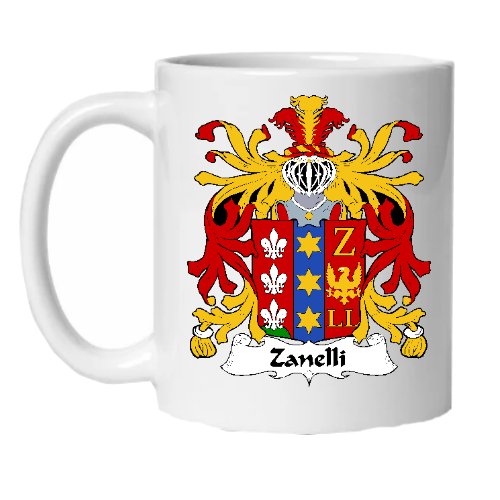 Image 1 of Zanelli Italian Coat of Arms Surname Double Sided Ceramic Mugs Set of 2