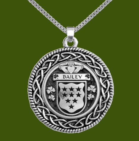 Image 0 of Bailey Irish Coat Of Arms Interlace Round Pewter Family Crest Pendant