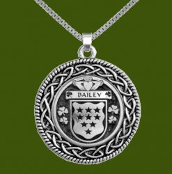 Bailey Irish Coat Of Arms Interlace Round Pewter Family Crest Pendant