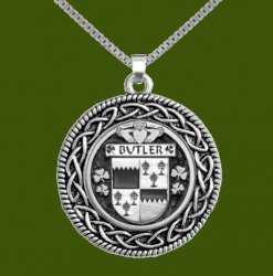 Butler Irish Coat Of Arms Interlace Round Pewter Family Crest Pendant