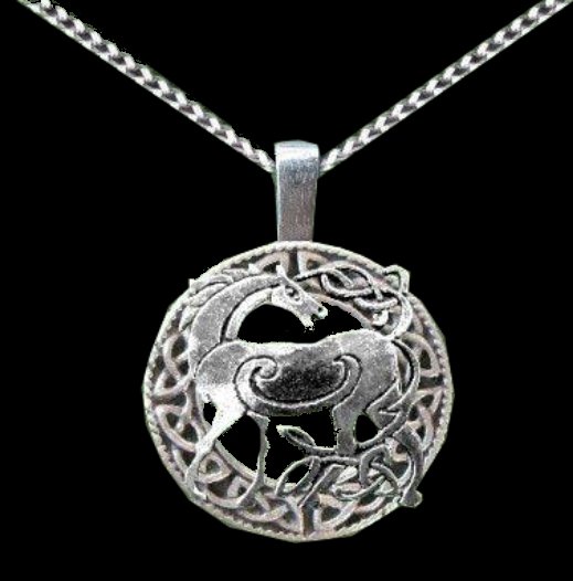 Image 0 of Epona Celtic Horse Zoomorphic Medium Round Sterling Silver Pendant