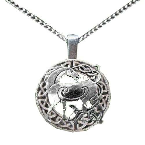 Image 1 of Epona Celtic Horse Zoomorphic Medium Round Sterling Silver Pendant