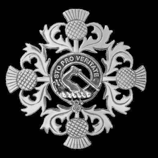 Image 0 of Guthrie Clan Crest Four Thistle Sterling Silver Badge Brooch