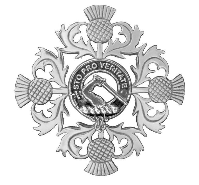 Image 1 of Guthrie Clan Crest Four Thistle Sterling Silver Badge Brooch