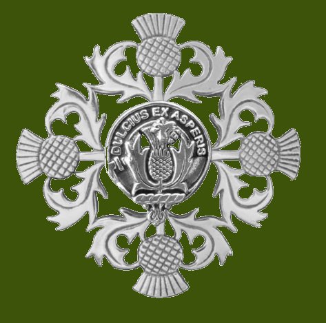 Image 0 of Ferguson Clan Crest Four Thistle Stylish Pewter Badge Brooch