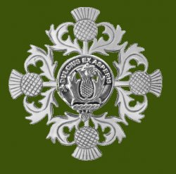 Ferguson Clan Crest Four Thistle Stylish Pewter Badge Brooch
