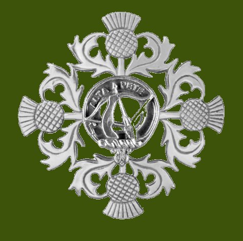 Image 0 of Fletcher Clan Crest Four Thistle Stylish Pewter Badge Brooch