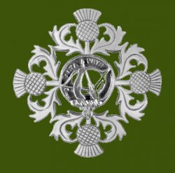Fletcher Clan Crest Four Thistle Stylish Pewter Badge Brooch